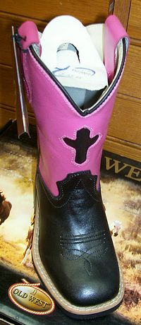 Old West Girls Pink & Black Children Square Toe Boots